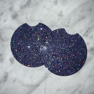 Purple glitter car coaster set